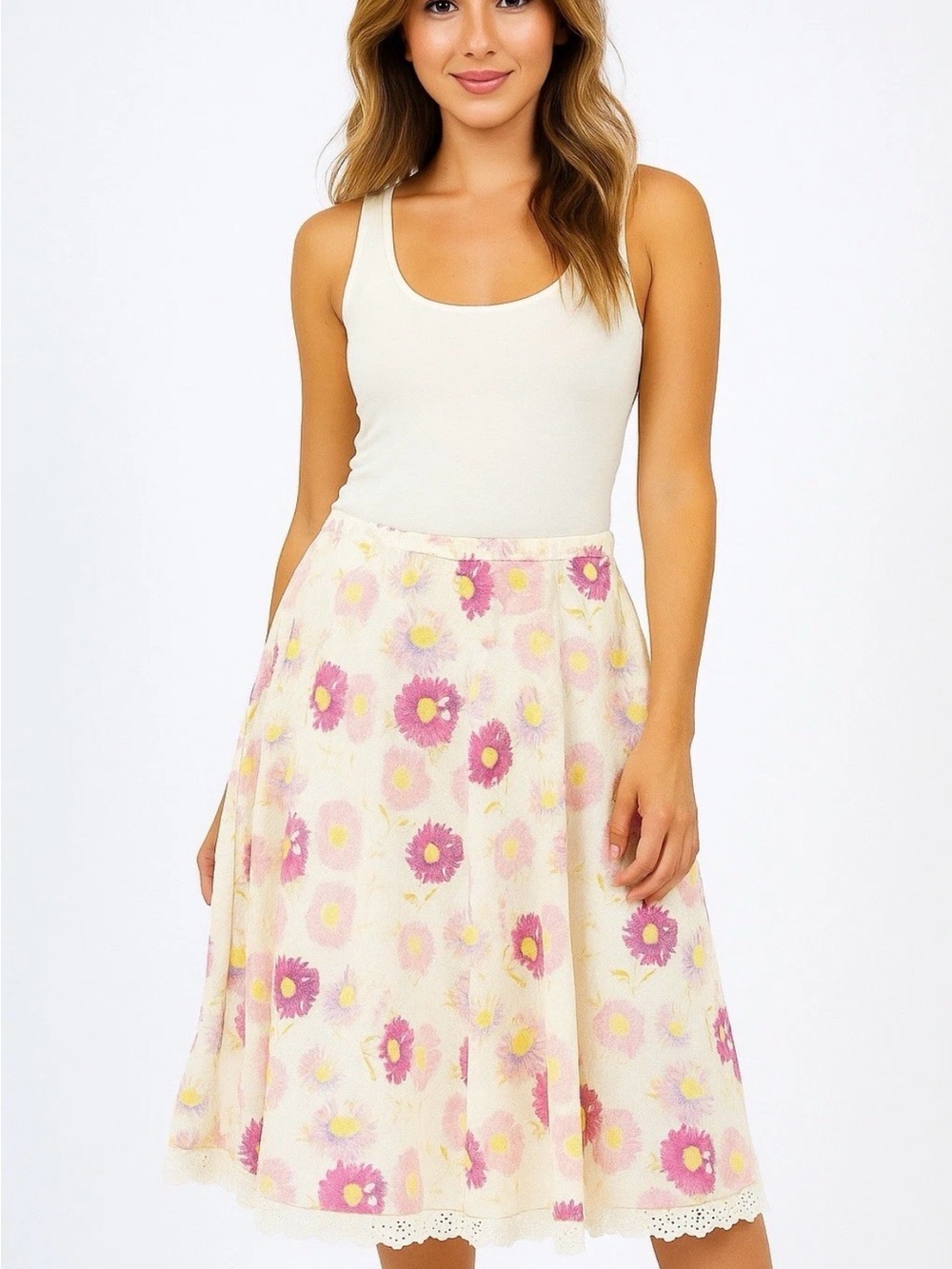 J.Jill Floral Linen Eyelet Skirt Y2k Prairie Cottagecore Shabby Chic Romantic XS